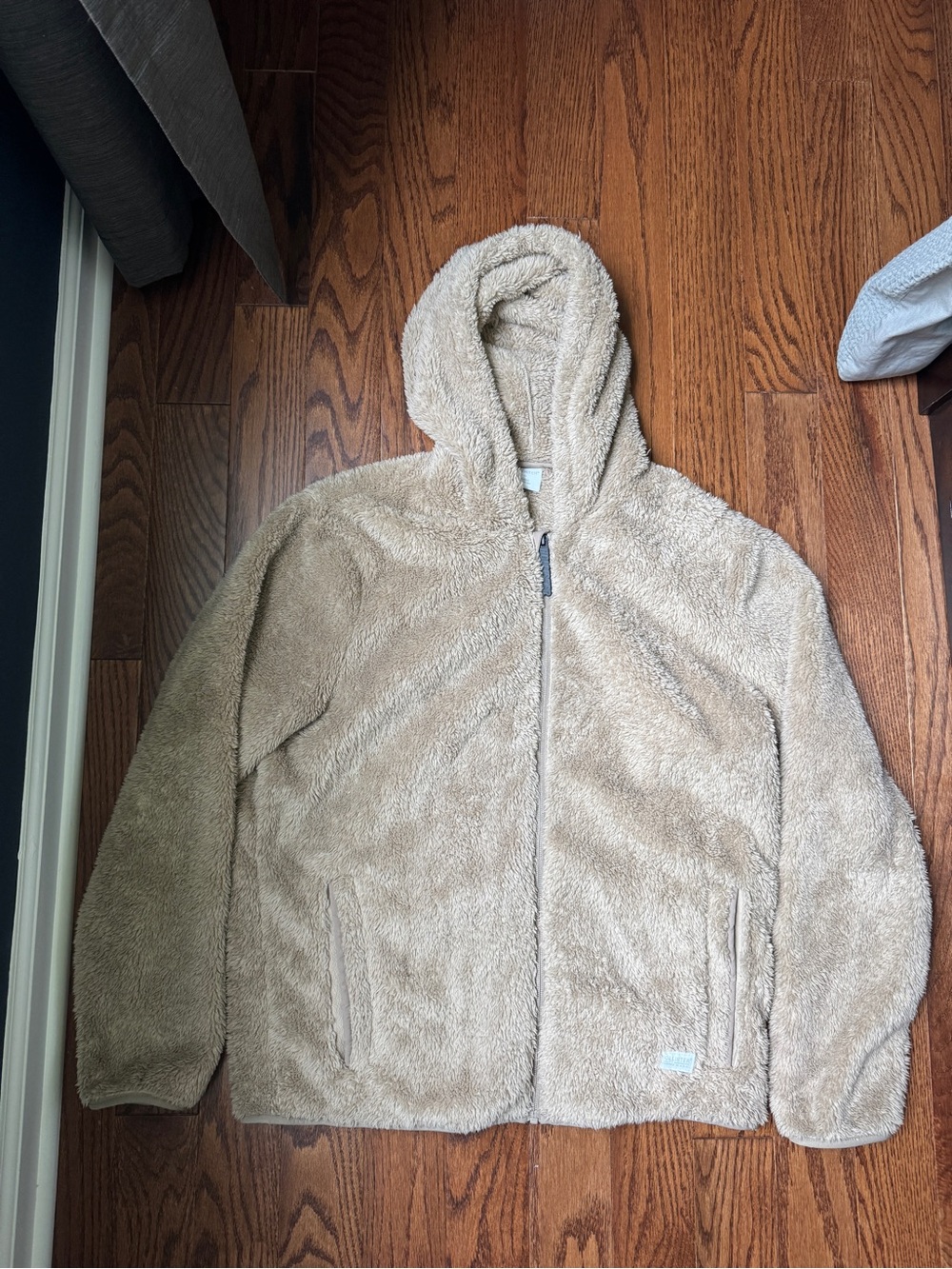 Hollister Tan Teddy Sherpa Fleece Plush Hood Zip Size Large Men’s